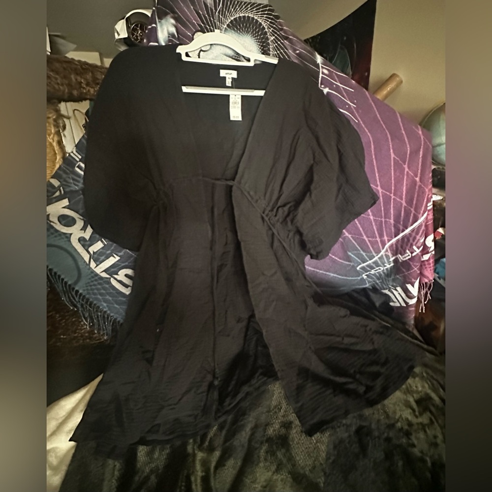 Aerie NWT Black Dress Front Tie Swim Cover Up Linen